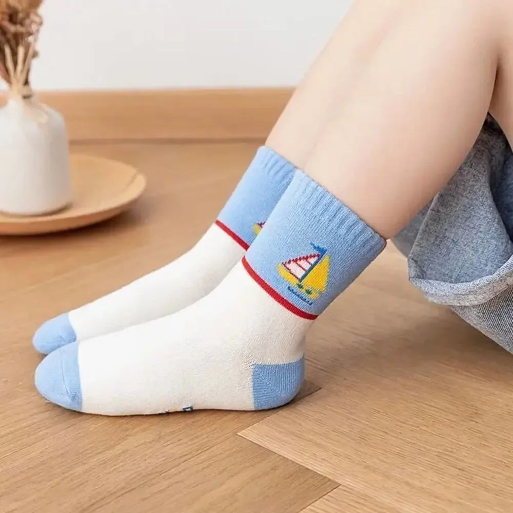 New 5 pairs boat design kids socks 4-8